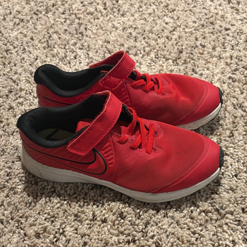 Nike Kids Red and Black Strap Sneakers